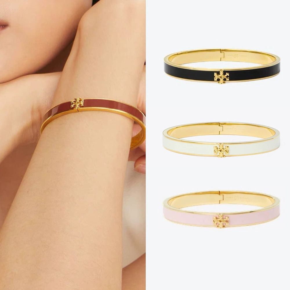 Tory Burch Gold Plated Double Enamel Multicolor Bangle